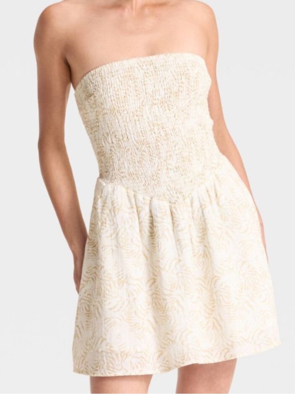 Universal Thread Strapless Smocked Mini Dress in Cream and Light Yellow